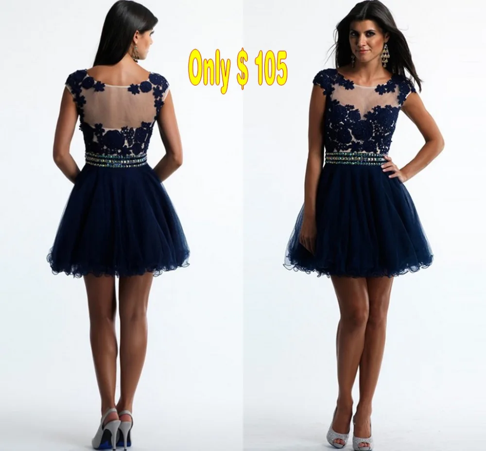 Handmade A-line Bateau Short Tulle Rhinestone Appliques Semi Transparent Prom Dresses Homecoming Cocktail 2014 | Свадьбы и торжества