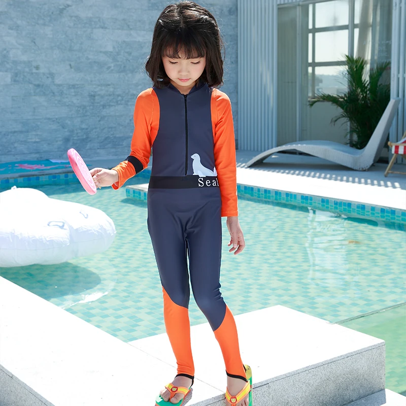 2018 New Children's Swimsuit Girls Boy Surfing clothes One Piece Cartoon Long Sleeve Swimwear Anti-UV surf diving suit | Спорт и