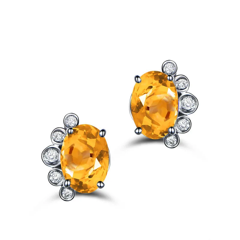 AINUOSHI натуральный цитрин цветок серьги 2.5ct овальной огранки драгоценных камней 925 пробы серебряная шпилька серьги Обручение вечерние Для женщин ювелирные изделия