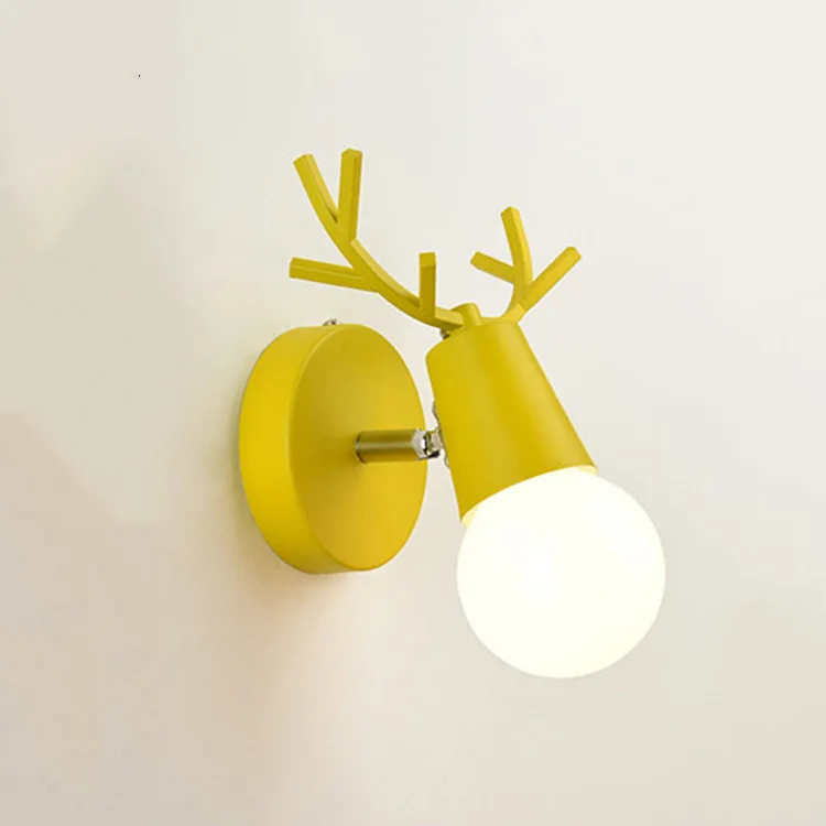 Nordic LED Wall Lights Colorful Cartoon Deer Antlers Reading Sconce Living Room Bedroom Solid Wood Makaron Elk Lamp | Освещение
