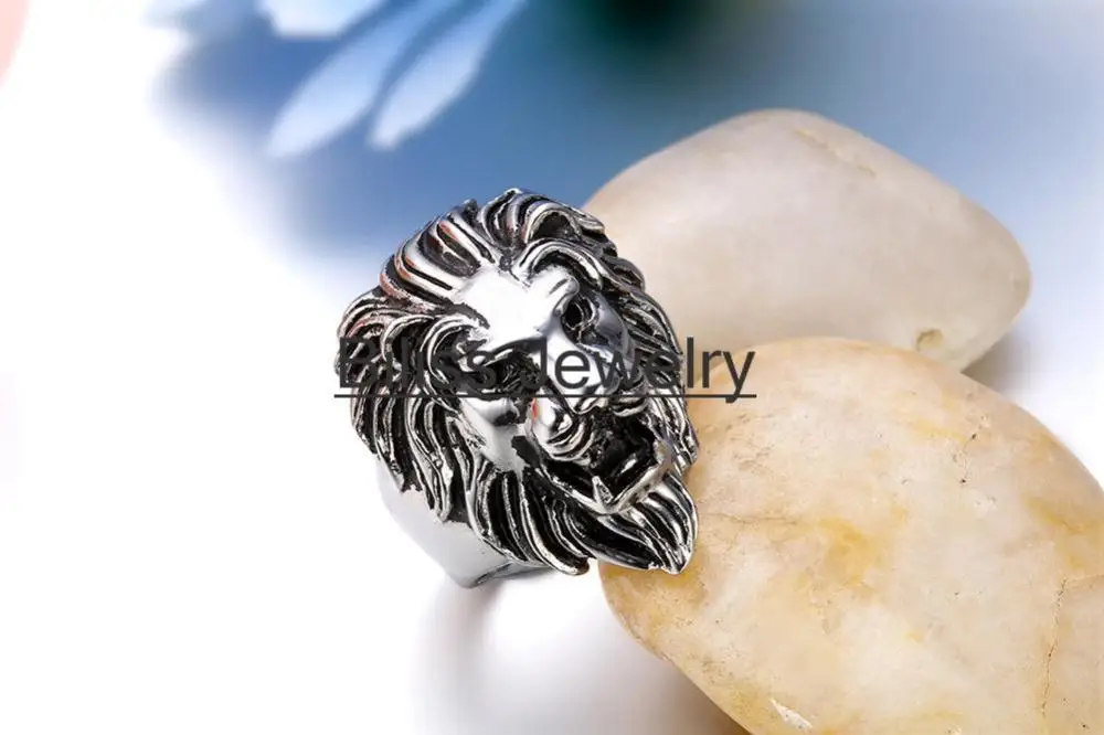 Мужские кольца в виде головы льва черные и серебряные из нержавеющей стали стиле