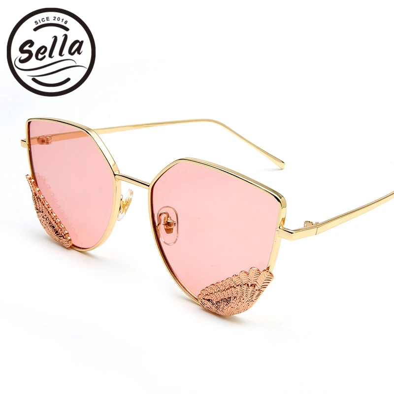 Селла Мода 2017 Крыло ангела Солнцезащитные очки для женщин Перо украшения цепи