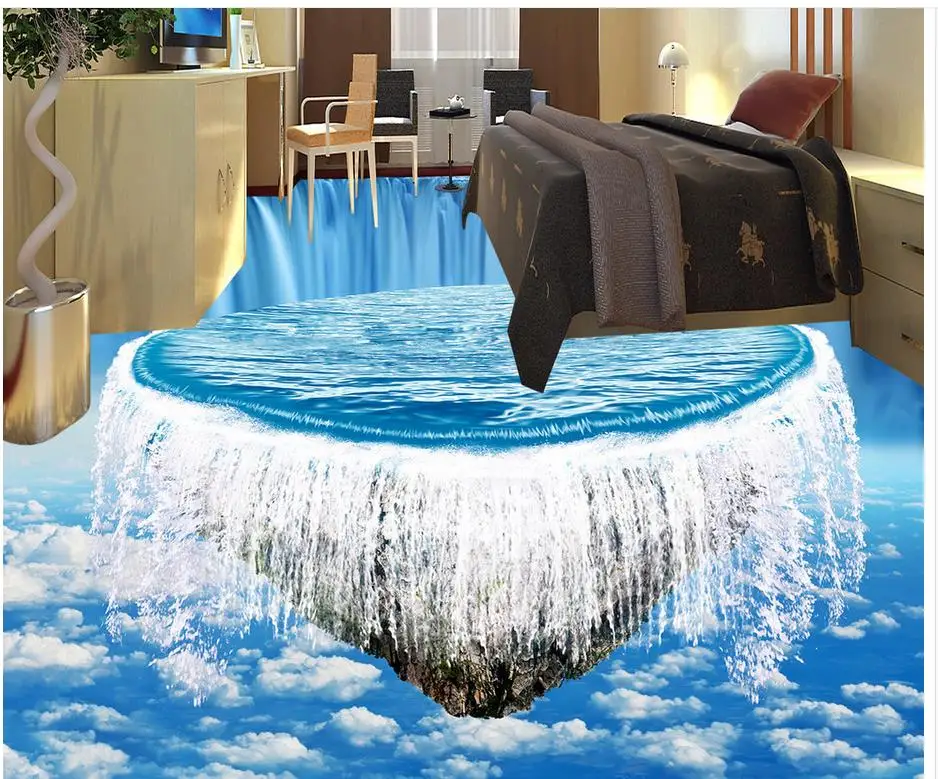 Современные пользовательские 3D Пол Фреска небо картина с водопадом ПВХ