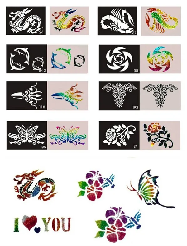 50 шт. трафареты тату смешанный дизайн листы трафаретов для тела живопись