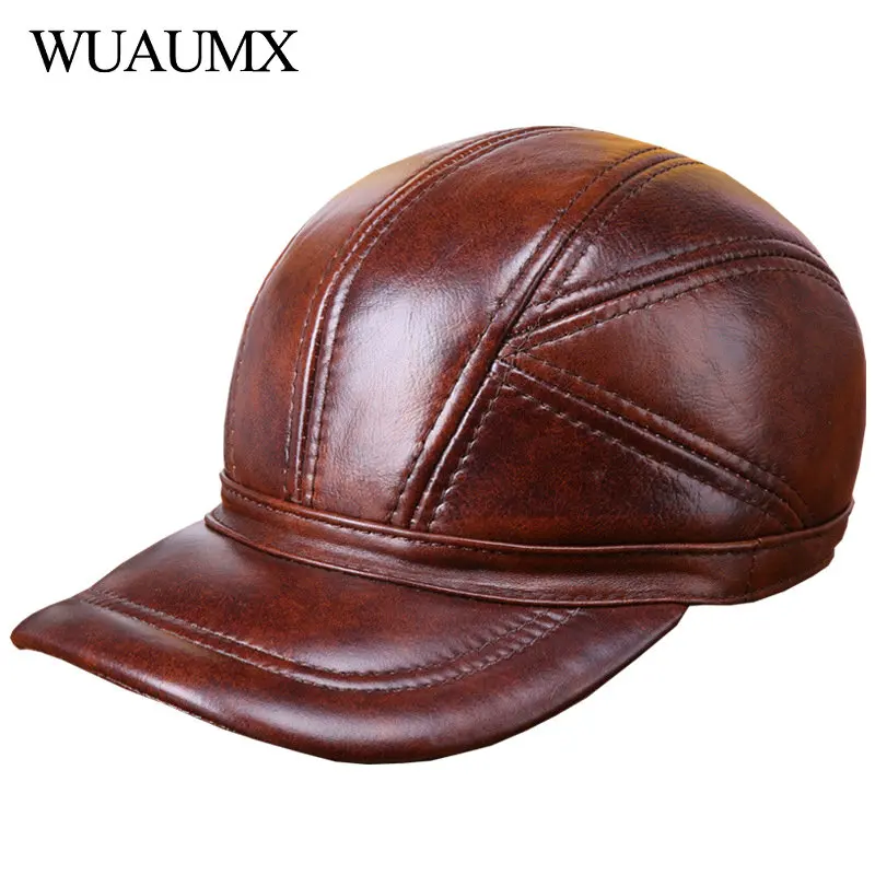 Wuaumx новые мужские бейсболки из коровьей кожи с ушками осенне-зимняя шапка