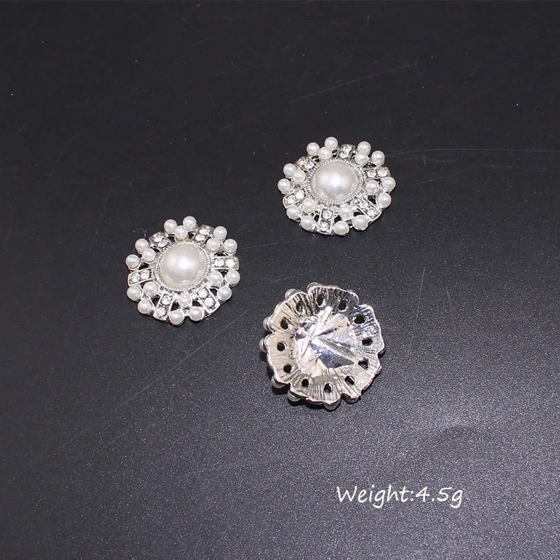 

Full Pearl Crystal Silver Flat Botton For Wedding Invitation Embellishments Beads Hair Jewelry Accessory 50pcs/lot Bijoux K009