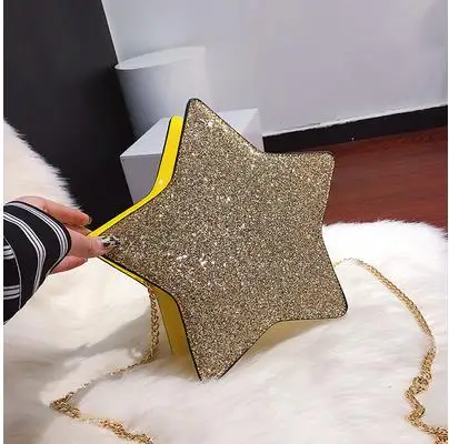 Цвет: желтый Sequins Stars Style Pu Leather Fashion Casual Ladies Chain Purse Shoulder Bag Tote Crossbody Mini Bag Female Bolsa Handbag Flap - Цвет: Цвет: желтый