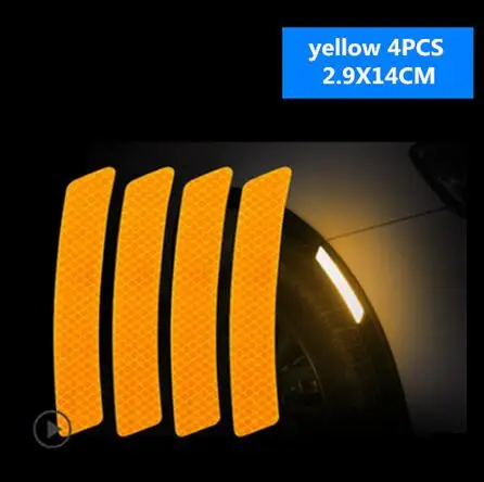 Yellow 4pcs 4 шт. Автомобильная отражающая лента Предупреждение отметка наклейка аксессуары снаружи для peugeot 307 206 308 407 207 3008 406 208 508 301 5008 408 - Цвет: Yellow 4pcs