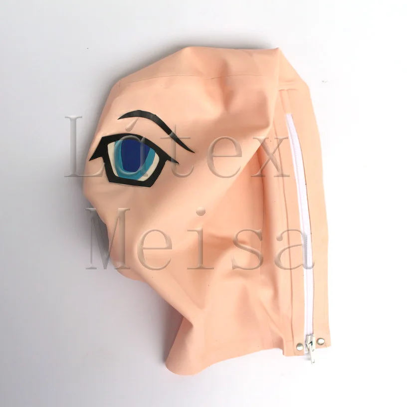 Cartoon Head Latex hoods baby pink rubber masks with mouth condom attached back zip | Тематическая одежда и униформа