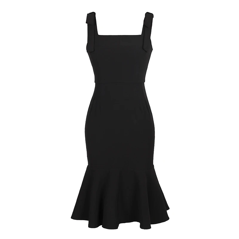 Женское винтажное платье в стиле Хепберн черное без рукавов ретро с квадратным