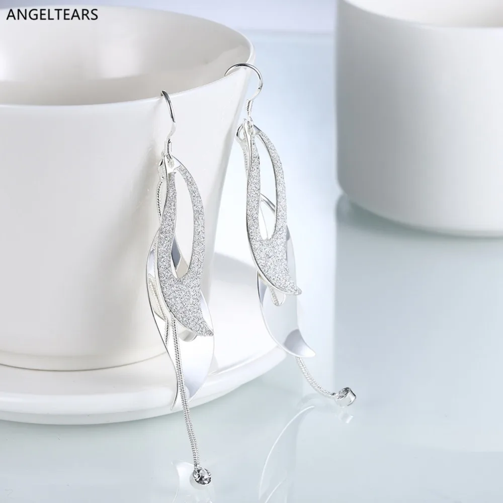 2017 Лидер продаж серебро Цвет скраб оставляет Форма длинные Висячие серьги модная