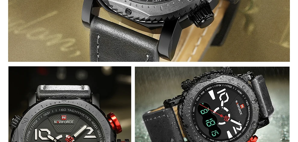 Naviforce Для мужчин Спортивные часы Мода цифровой светодиодный аналоговые кварцевые двойной Дисплей часы Для Мужчин's Водонепроницаемый часы мужской Relogio Masculino