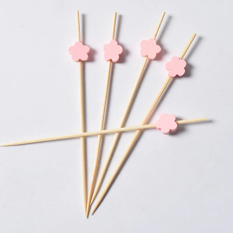Flowers pink 12cm 100 шт 12 см одноразовая посуда для вечеринки бамбуковые вилки свадебный Декор буфет фруктовые десерты палочки кекс коктейкоктейльные шпажки - Цвет: Flowers pink 12cm