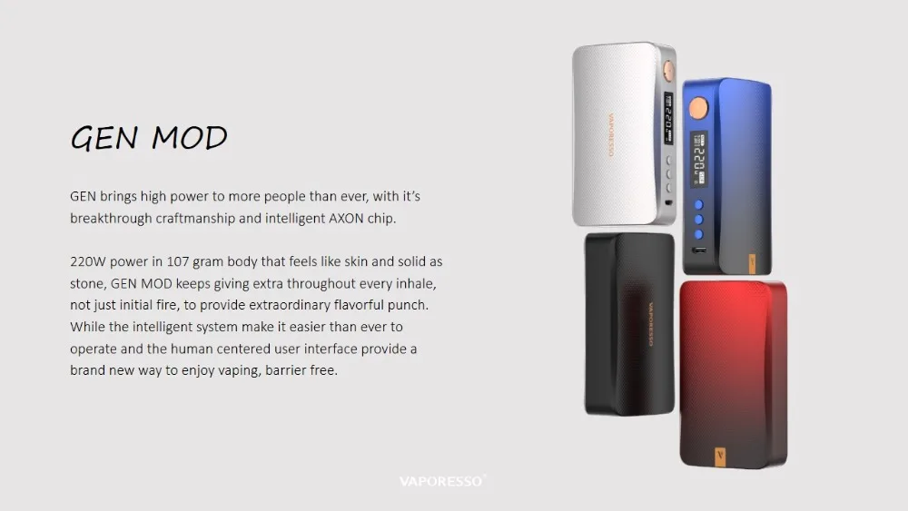 Vaporesso GEN Mod 220 Вт коробка мод электронная сигарета Vape подходит для электронных сигарет с двумя аккумуляторами 18650 SKRR S бак испаритель пара