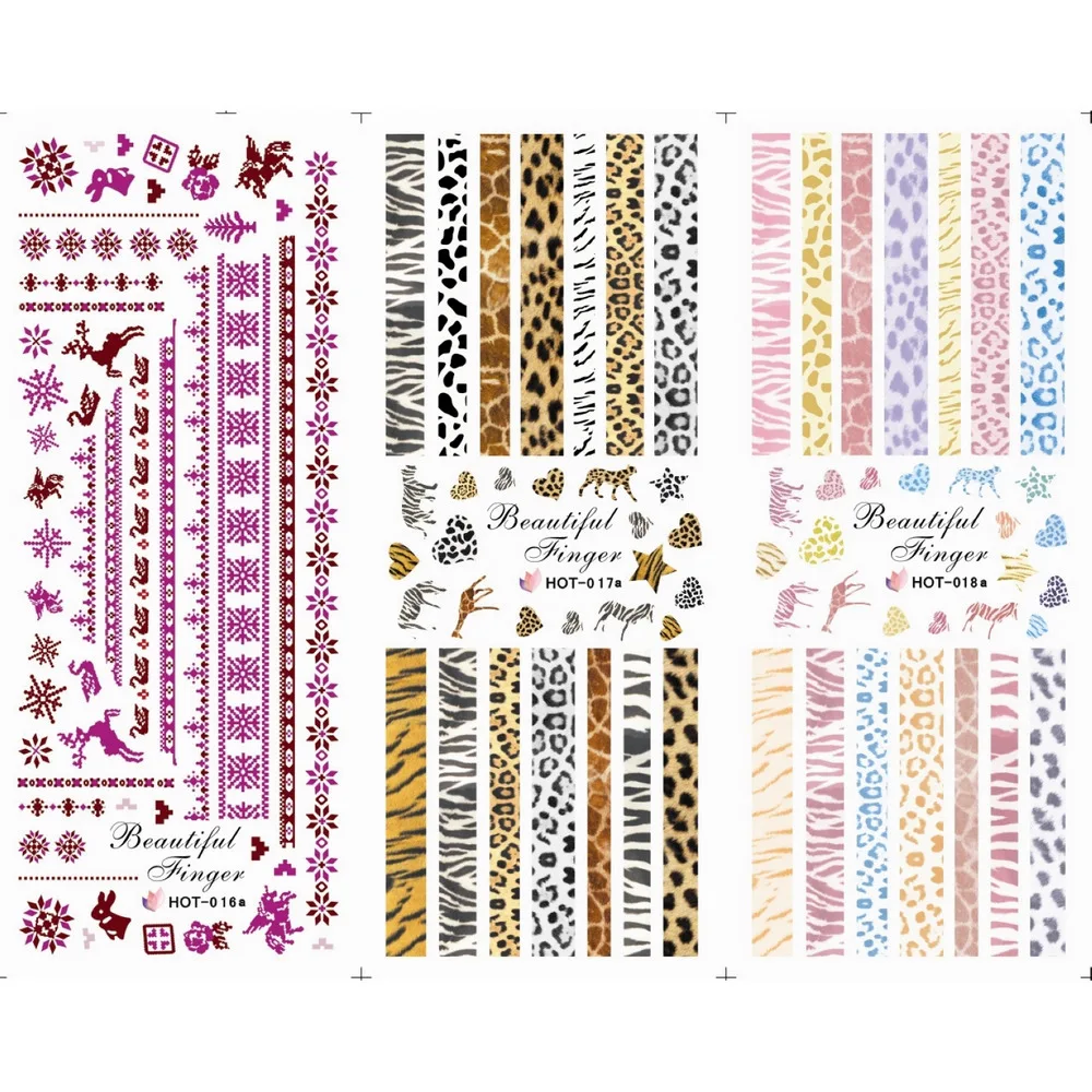

3PCS/LOT NAIL ART TATTOOS STICKER WATER SLIDER DECAL FULL COVER CHRISTMAS XMAS PINK BROWN TIGER LEOPARD SKIN HOT16-18