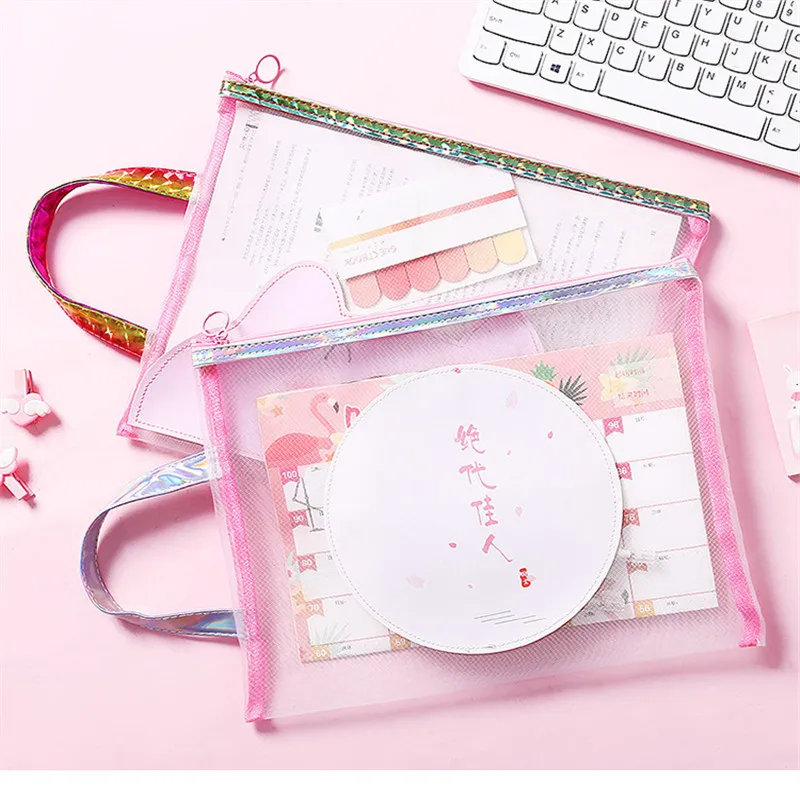 Kawaii креативная розовая Милая Свинья сетка сумка для файлов портативный А4 студенческий тестовый бумажный мешок водонепроницаемый Настольный Органайзер Сумка для документов - Цвет: B