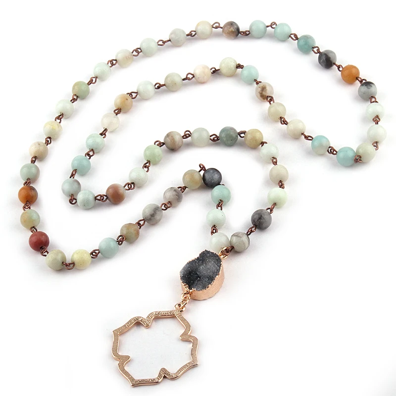 Модные богемный Племенной Jewelry Бусины и бисер halsband Амазонит Камни Природный Druzy