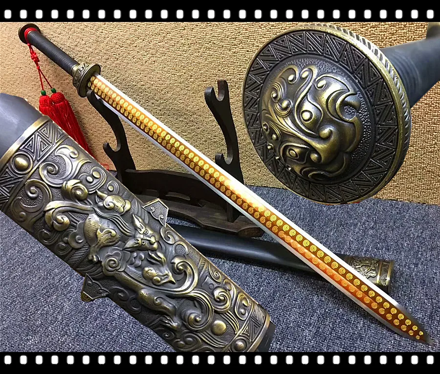 Благоприятный китайский меч династии Хань Цзянь Ebonywood Scabbard позолоченный острый