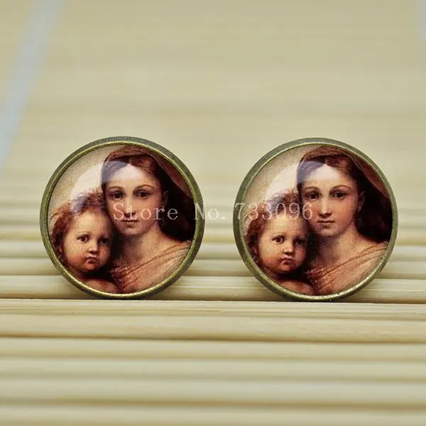 1pair Mothers Day Gift Idea Earrings Madonna Rafael glass Cabochon B1038 | Украшения и аксессуары