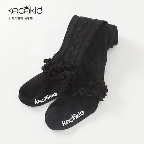 KA1213 BLACK Kacakid/От 1 до 5 лет; Детские хлопковые колготки с оборками и цветочным рисунком для девочек; колготки - Цвет: KA1213 BLACK