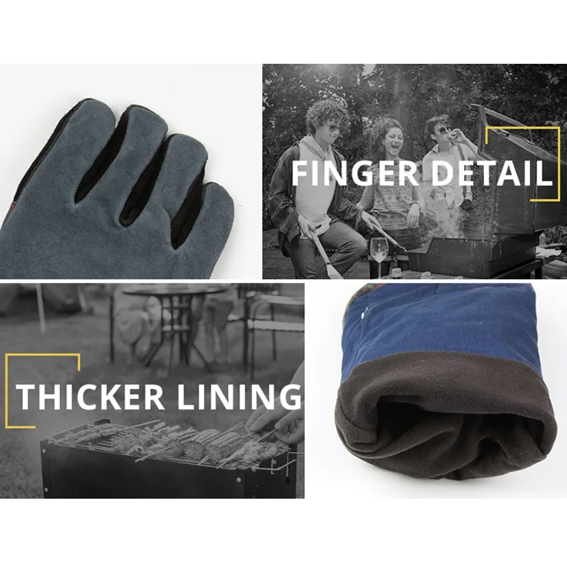 

OZERO Heat Resistant Oven Gloves Cowhide Leather Barbecue Grill Gloves With Extra Long Sleeve Welding Welder's Gloves 1102