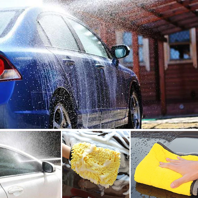 3PC Автомобильный пистолет для опрыскивания воды высокого давления, садовый распылитель, водонепроницаемая микрофибра для мытья перчаток и полотенец для чистки воска.