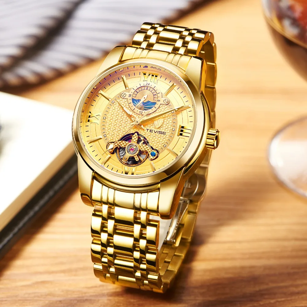 Роскошные автоматические мужские часы Tevise Классические наручные с турбийоном из