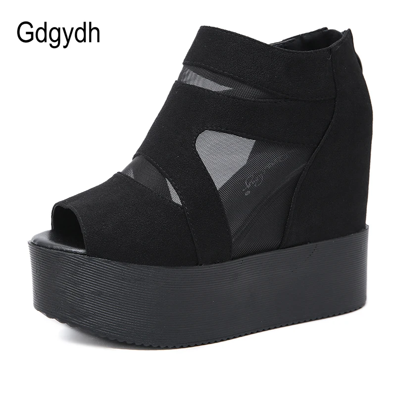Gdgydh/летние женские ботильоны модные сетчатые туфли на танкетке с высоким