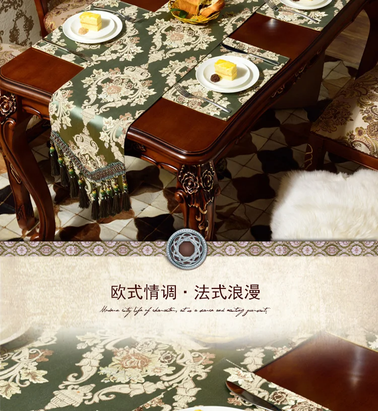 Luxury Green Silk Jacquard Table Runner Placemat High Quality Jacquard Tablecloth Table Flag Table Kitchen High-grade Supplies