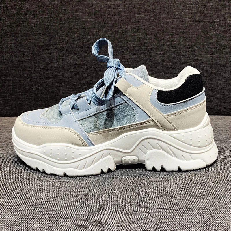 

Модные женские громоздкие кроссовки Vabadus, лоферы на шнуровке, Лоскутная обувь на платформе, Женская Повседневная прогулочная Вулканизирова...