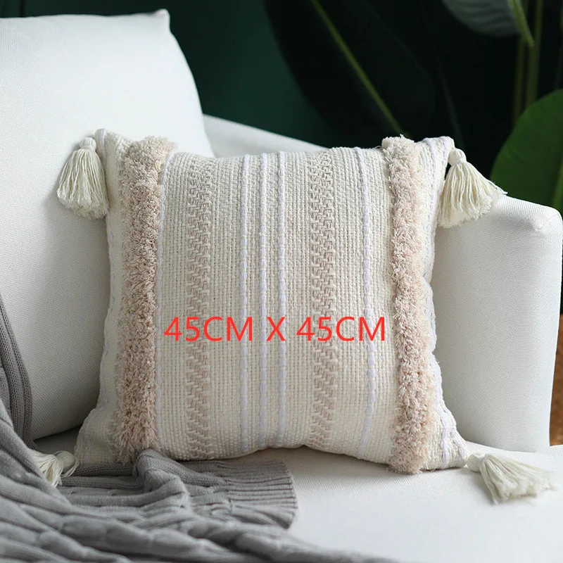 2 шт. cojines decorativos para sofa Morocco Геометрическая бежевая белая наволочка с кисточкой Рождественская наволочка для подушки Гарри стили