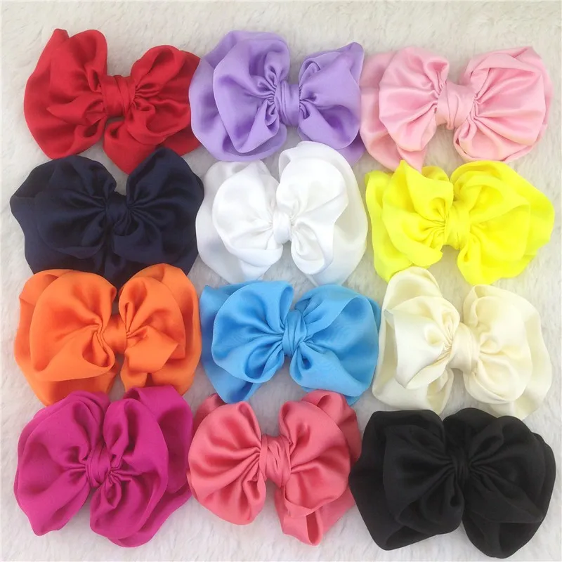 Xima Новое поступление 3.5 дюймовый твердого атласной двойной hairbow без зажима атласными бантами для детей украшения для волос 24 шт./лот
