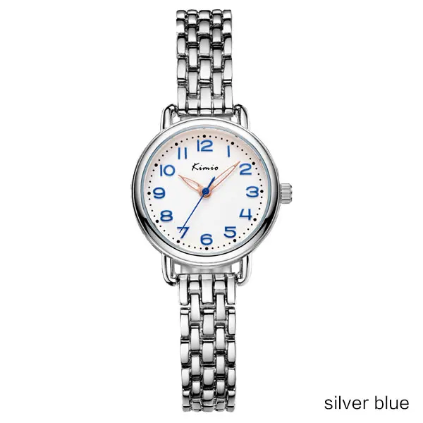 silver blue Бренд KIMIO, женские кварцевые часы, платье, аналоговые часы, модный браслет, часы, золотой сплав, чехол, наручные часы, горячие девушки, подарок, часы - Цвет: silver blue