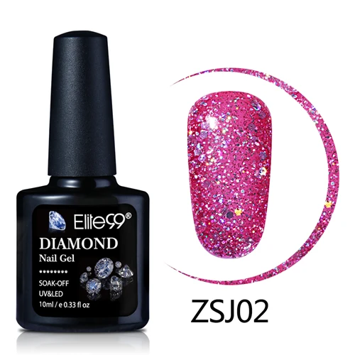 zsj02-10ML Elite99, 10 мл, Алмазный цветной гель для ногтей, УФ светодиодный Гель-лак, блестящий блеск, блестки, впитываемый базовый топ, грунтовка, Гель-лак для нейл-арта, лак - Цвет: zsj02-10ML