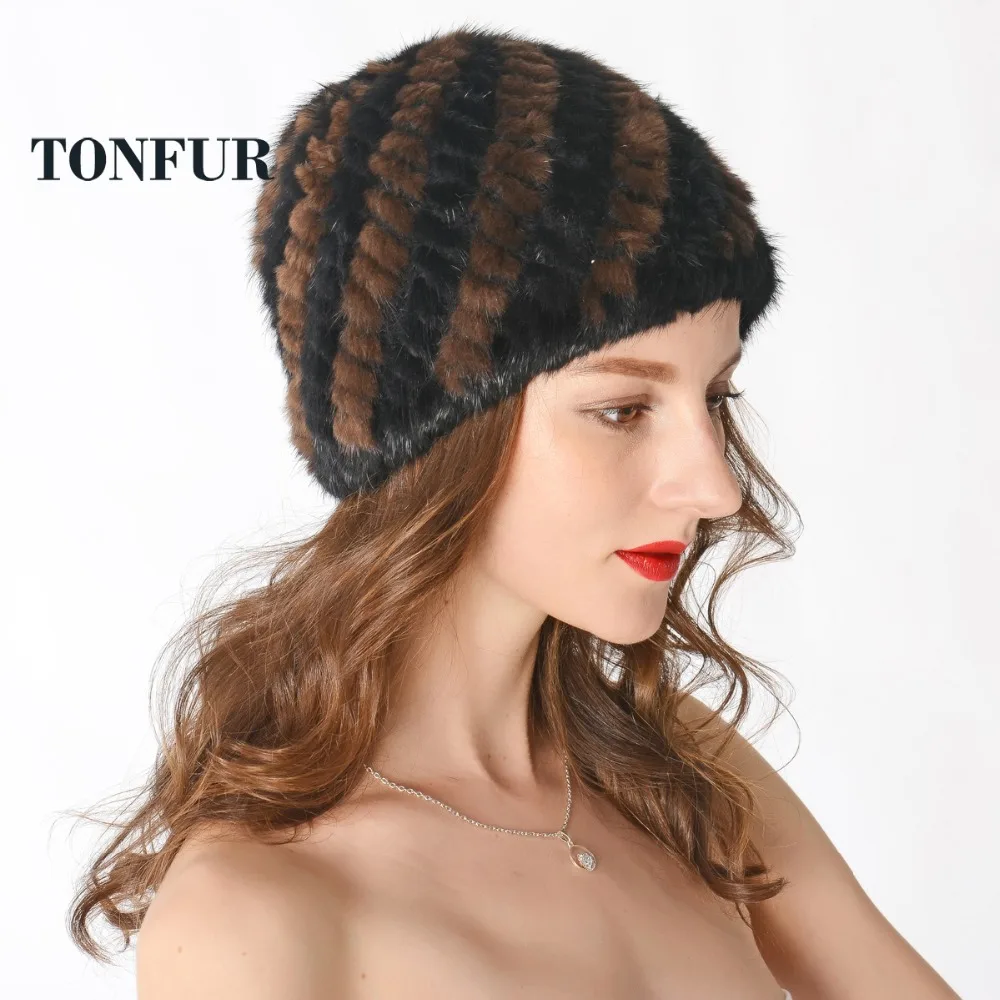 2021 Новая мода для женщин Натуральная меховая шапка из настоящего норкового меха Nature Knit Женская головная одежда Бесплатная доставка NT322.