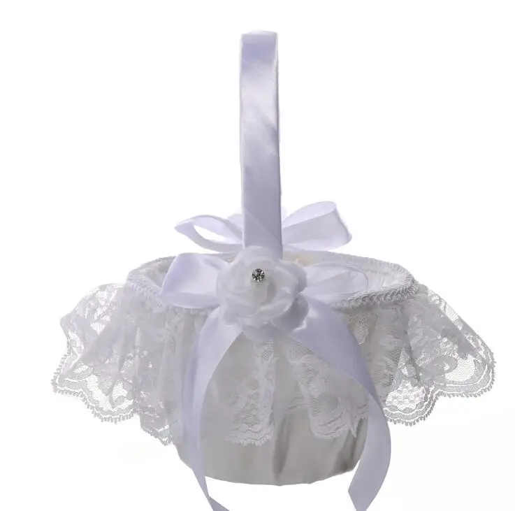 Свадебная Цветочная корзина с белым кружевным бантом дизайнерская для девочек