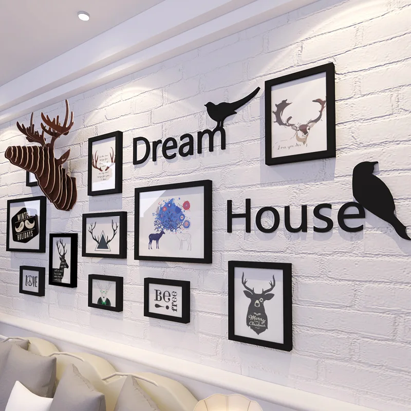 Украшение дома фрески фоторамка комбинированная голова оленя настенная