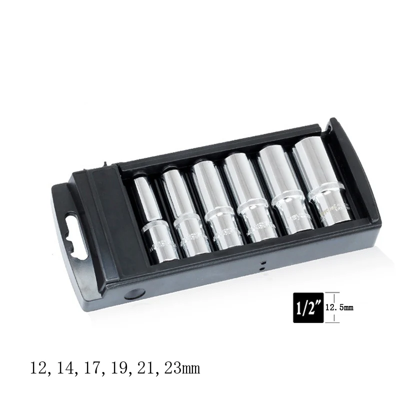 

6 Pcs/set 1/2" 12-23mm CR-V Lengthened Universal Socket Wrench Head Hand Tools Inner Hexagon Spanner Allen Head Auto Repair Tool