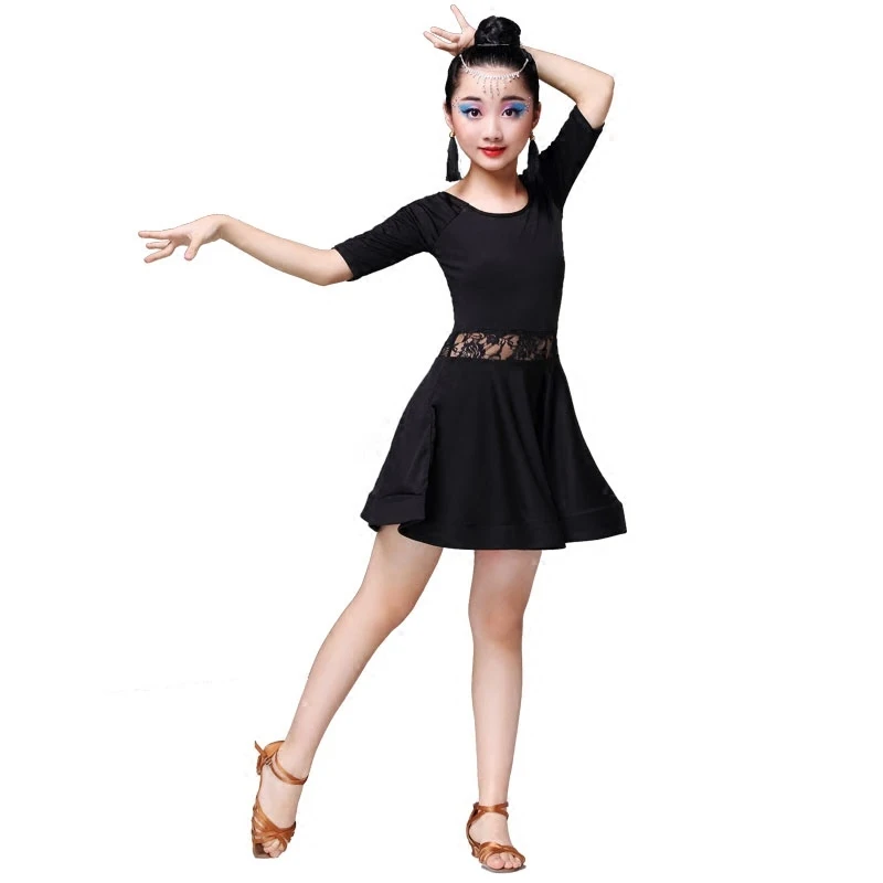 Детские кружевные черные костюмы для латиноамериканских танцев девочек детский