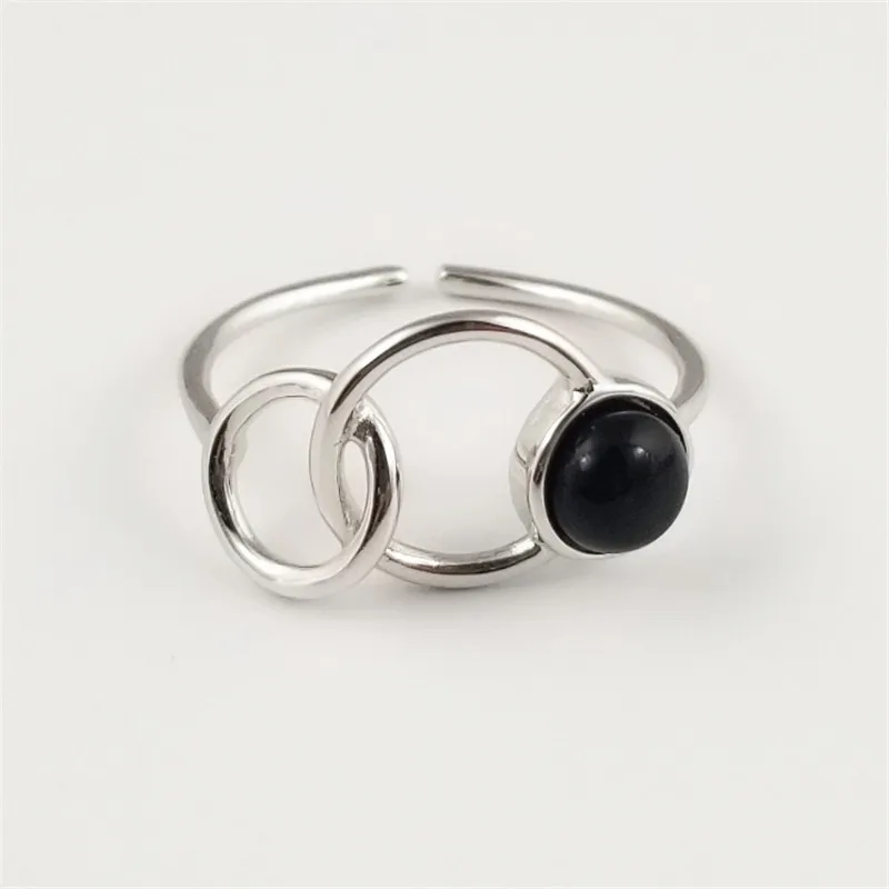 TJ268 Black Agate Женское Винтажное кольцо из 925 пробы серебра с натуральным драгоценным камнем, черный оникс, агат, голубой бирюзовый драгоценный камень S925, простое Ретро Открытое кольцо OL - Цвет камня: TJ268 Black Agate
