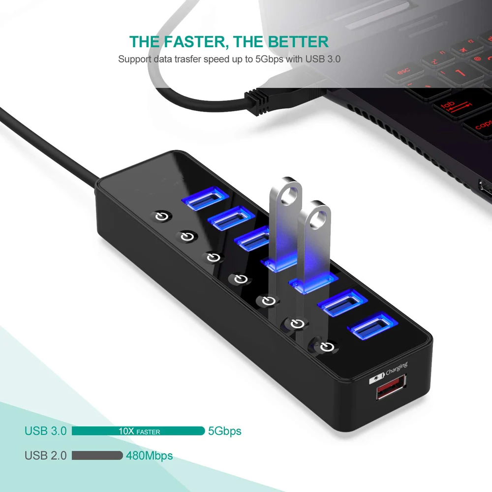 USB 3 0 разветвитель с 7 портами и портом|7 ports|usb splitterhub 3.0 |