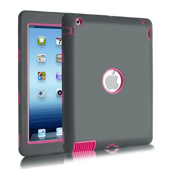 Для Apple iPad 2 iPad 3 iPad 4 Чехол Amor чехол сверхпрочный Силиконовый противоударный защитный чехол для iPad2 3 4 защитная пленка для экрана - Цвет: grey hot pink