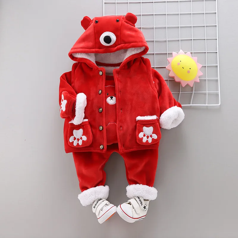 

Baby Girl Boy Winter Clothing Set Infant Kids Cute Bear Thick Warm 3pcs Suits Children Overwear Clothes Sets