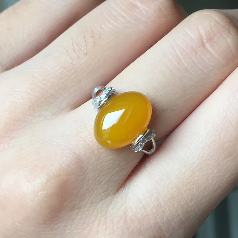 

KJJEAXCMY Fine jewelry 925 sterling silver inlaid with a yellow jade ring