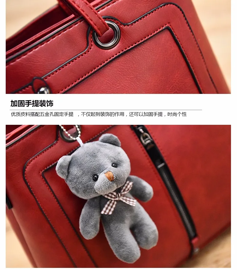 PONGWEE Женщин Кожаная Сумка Роскошный Красный Ретро Старинные Мешок Сумки Cute Bear Известная Марка Плеча Tote Рук Сумку Дамы женские сумки сумки женские сумка женская натуральная кожа