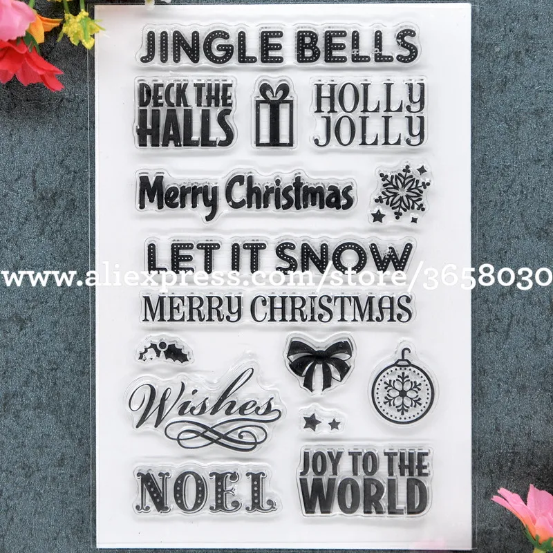 С Рождеством Христовым LET IT SNOW JINGLE BELLS записки DIY карт фото резиновая чистый штамп
