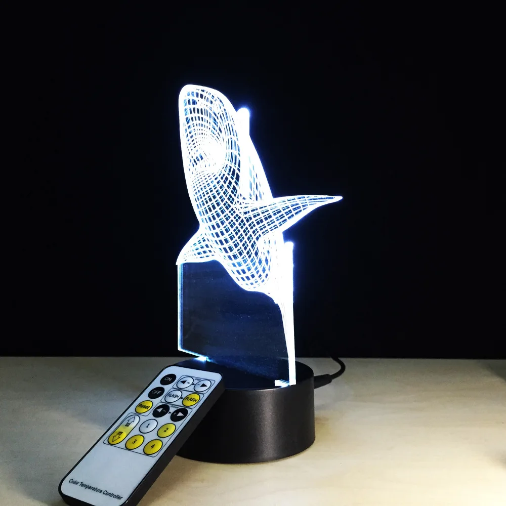 Акула Рисунок Красочные стерео видение LED постепенное изменение 3D лампа семь