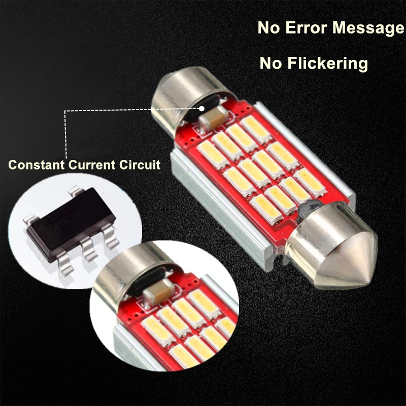 YHKOMS 4 Pcs 31mm 36mm 39mm 41mm C5W C10W Car Festoon Light Interior 4014 SMD LED Canbus Error Free 6000K White | Автомобили и