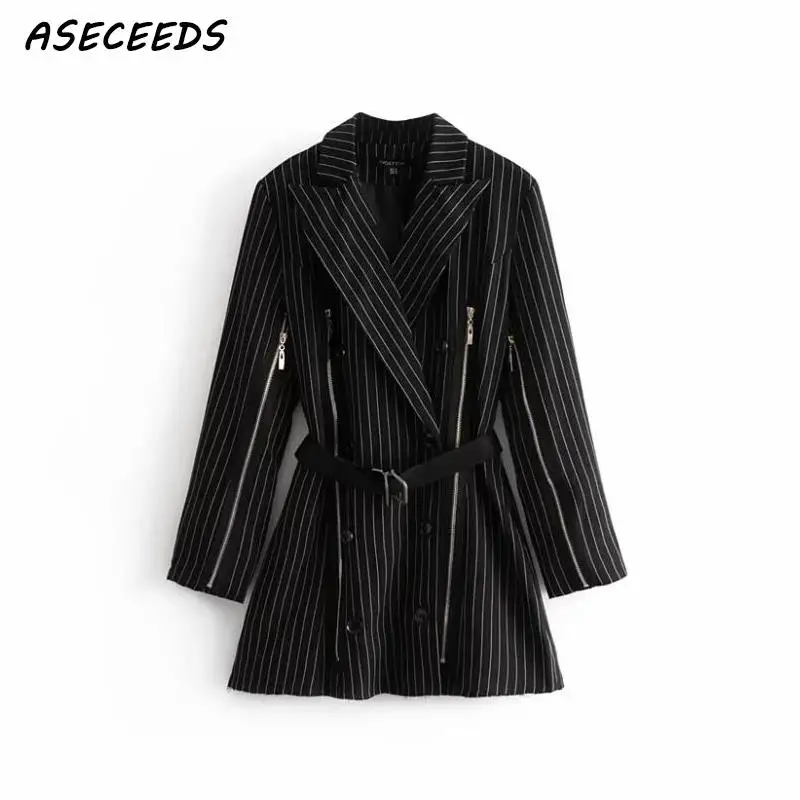Полосатая Женская куртка с поясом chaqueta mujer harajuku пальто на молнии casaco feminino одежда