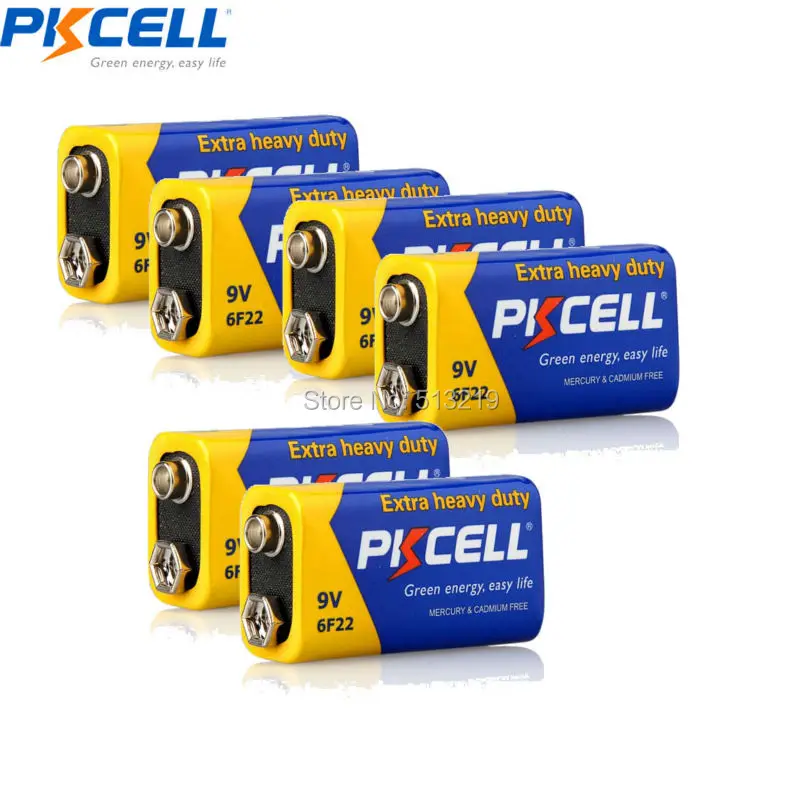 20 шт. PKCELL сверхповышенной мощности 9V 6F22 Батарея сухой марганцево-Цинковый Батарея заменить 9 v 6lr61 PP3 6F22 6LR61 MN1604 батареи